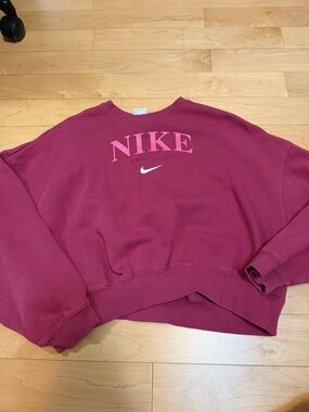 Nike Women's Burgundy Crewneck Sweatshirt with Pink Logo